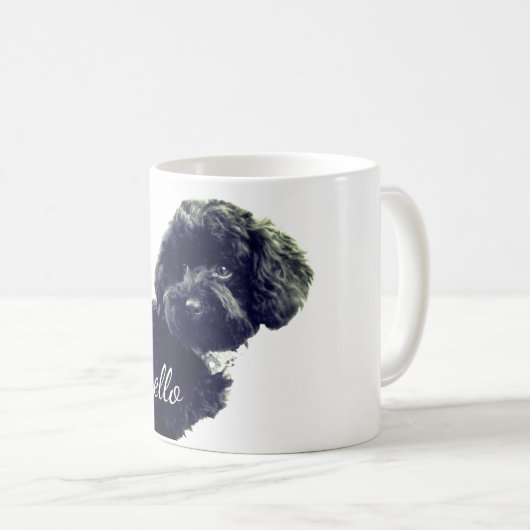 ©愛らしい愛の友/黒いプードルの子犬ハロー コーヒーマグカップ (正面右)