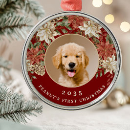 愛らしい愛犬の初クリスマスフォト メタルオーナメント