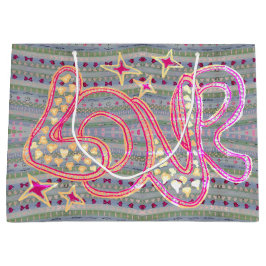 愛らしい手で描いたハート ラージペーパーバッグ