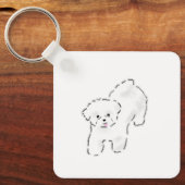 愛らしい手描きのふわふわ白い子犬が舌を出している キーホルダー (正面)