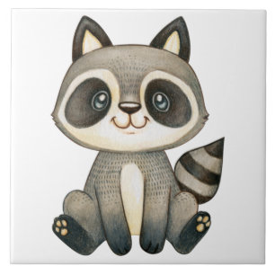 愛らしい手描きのアライグマのイラスト タイル