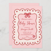 愛らしい手描きのリボン ベビーシャワー招待状 招待状 (正面/裏面)