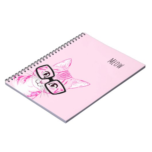 愛らしい手描きの真面目な猫の芸術のピンクのノート ノートブック (左側)