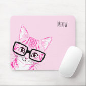 愛らしい手描きの真面目な猫の芸術のピンクのマウスパッド マウスパッド (マウス)