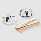 愛らしい手描きの「新婚夫婦」イラスト ハンドファン (組立なし)
