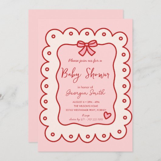 愛らしい手描き弓ベビーシャワー招待状 招待状 (正面/裏面)