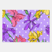 愛らしい手描き花紫ブルーピンク ラッピングペーパーシート (正面3)