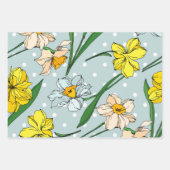 愛らしい手描き花紫ブルーピンク ラッピングペーパーシート (正面2)