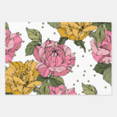 愛らしい手描き花紫ブルーピンク ラッピングペーパーシート (正面)