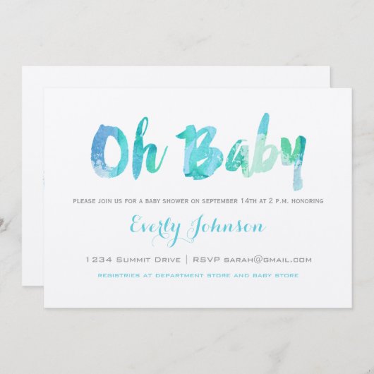 愛らしい手書きベビーボーイシャワー 招待状 (正面/裏面)