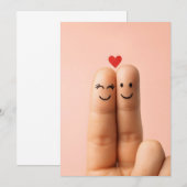 愛らしい指カップルのアート かわいい指の顔 招待状 (正面/裏面)