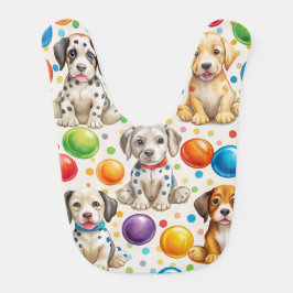 愛らしい斑点のある子犬のパターン – よくはしゃぐデザイン ベビービブ