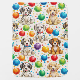 愛らしい斑点のある子犬のパターン – よくはしゃぐデザイン ベビー ブランケット