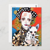 愛らしい斑点のある犬を連れた女性 ポストカード (正面/裏面)