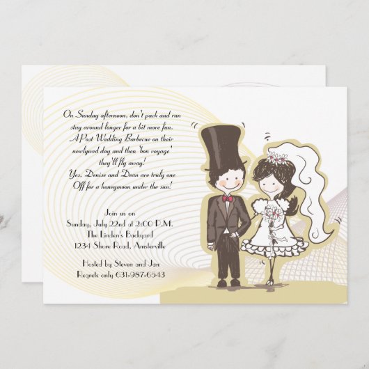 愛らしい新婚夫婦が結婚式の招待状を投稿 招待状 (正面/裏面)