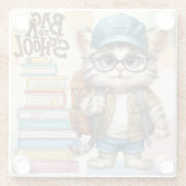 愛らしい新学期猫バックパックを着た ガラスコースター (裏面)