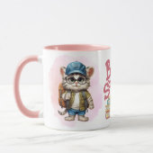 愛らしい新学期猫バックパックを着た マグカップ (左)