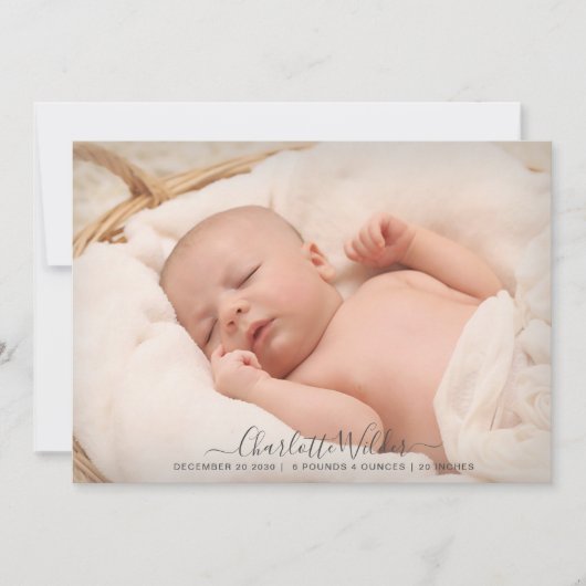 愛らしい新生児フォト誕生フラット 案内状 (正面)