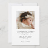 愛らしい新生児写真誕生 案内状 (裏面)