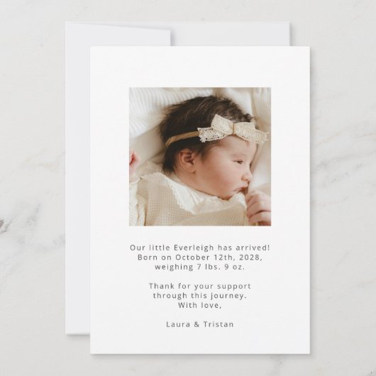 愛らしい新生児写真誕生 案内状 (裏面)