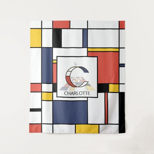 愛らしい新造形主義アートモノグラム。文字C タペストリー (正面)