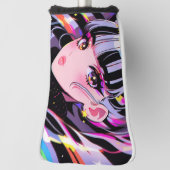 愛らしい明るいカラフルネオンゼブラアニメガール ゴルフヘッドカバー (回転90)