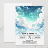 愛らしい星の天体デジタル誕生日 招待状 (正面/裏面)