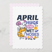 愛らしい春の抱擁とぬれた鼻 – かわいい犬と猫のアート 招待状 (正面/裏面)