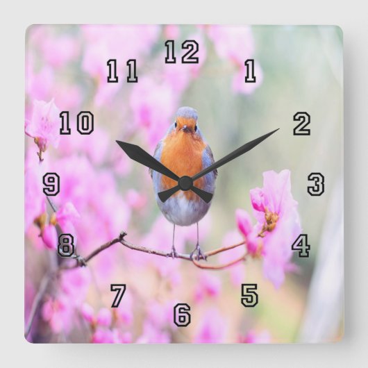 愛らしい春鳥 スクエア壁時計 (正面)