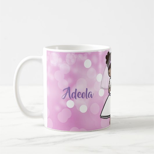 愛らしい最初の聖餐式の女の子の名前mag コーヒーマグカップ (左)