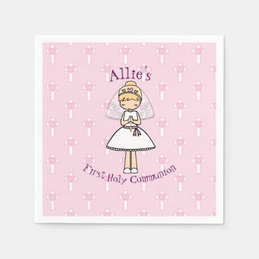 愛らしい最初の聖餐式の小さな金髪の少女 スタンダードカクテルナプキン (正面)