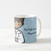 愛らしい最初の聖餐式の少年の青い名前 コーヒーマグカップ (正面右)