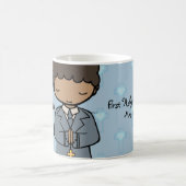 愛らしい最初の聖餐式の少年の青い名前 コーヒーマグカップ (中央)