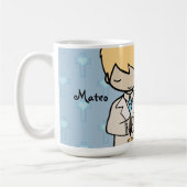 愛らしい最初の聖餐式の少年の青い名前 コーヒーマグカップ (左)