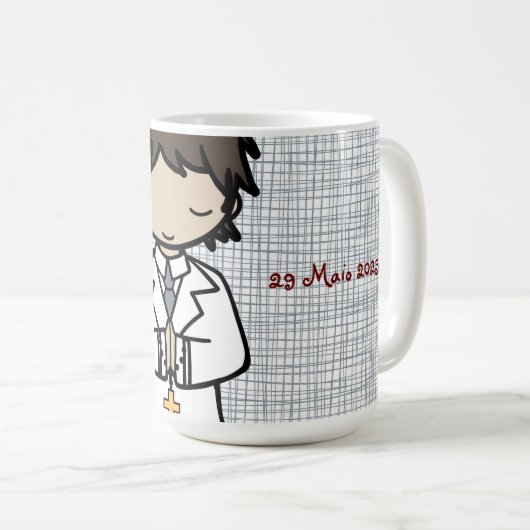 愛らしい最初の聖餐式ブルネット少年 コーヒーマグカップ (正面右)