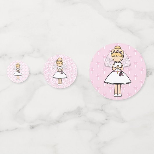 愛らしい最初の聖餐式ブロンドの女の子の名前 コンフェッティ (正面)