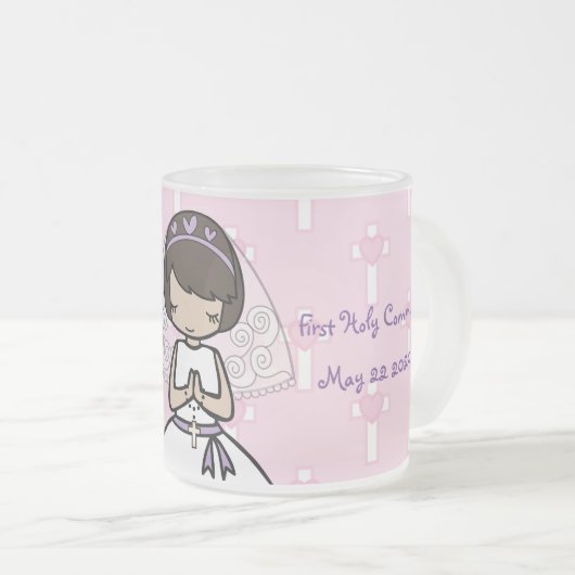 愛らしい最初の聖餐式小さな女の子名mag フロストグラスマグカップ (正面右)