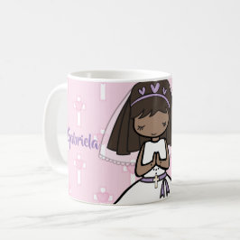 愛らしい最初聖餐式のブルネットの女の子の名前 コーヒーマグカップ