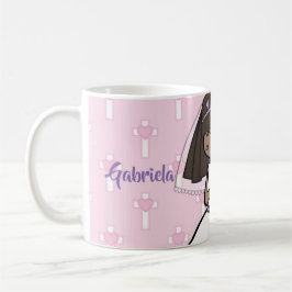 愛らしい最初聖餐式のブルネットの女の子の名前 コーヒーマグカップ