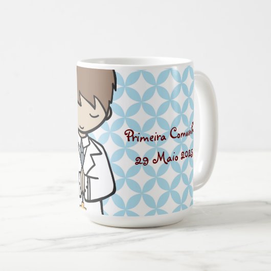 愛らしい最初聖餐式のブルネットの男の子 コーヒーマグカップ (正面右)