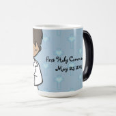 愛らしい最初聖餐式の男の子の青の名前 モーフィングマグカップ (正面右)
