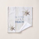 愛らしい木の質感、ヒトデ、ビーチ バスタオルセット (ウォッシュタオル)