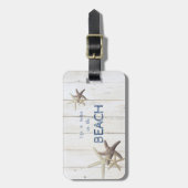 愛らしい木の質感、ヒトデ、ビーチ ラゲッジタグ (正面縦)