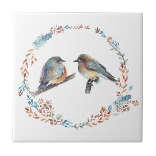 愛らしい東ブルーバードカップルフローラリース タイル (正面)