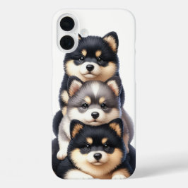 愛らしい柴犬子犬のスタック iPhone 16 PLUSケース