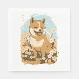 愛らしい柴犬Tシャツアートプリントとグラフィック スタンダードランチョンナプキン
