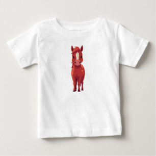 愛らしい栗毛の馬のイラスト キッズTシャツ ホワイト ベビーTシャツ