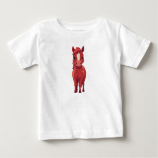 愛らしい栗毛の馬のイラスト キッズTシャツ ホワイト ベビーTシャツ