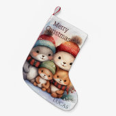 愛らしい森の動物家族のあったかウィンター スモールクリスマスストッキング (正面 (吊り時))