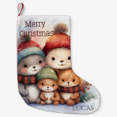 愛らしい森の動物家族のあったかウィンター スモールクリスマスストッキング (正面)